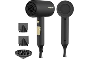 SHRATE Lightweight Ionic Hair Dryer with Diffuser - Powerful 1800W Blow Dryer for Fast Drying - Professional Low Noise Mini Hair Dryer for Travel, Gifts, Hair Styling (Black)