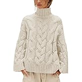 Womens Oversized Cable Knit Turtleneck Sweater Chunky Soft Cozy Long Sleeve Pullover Fall Winter Sweaters Casual Tops