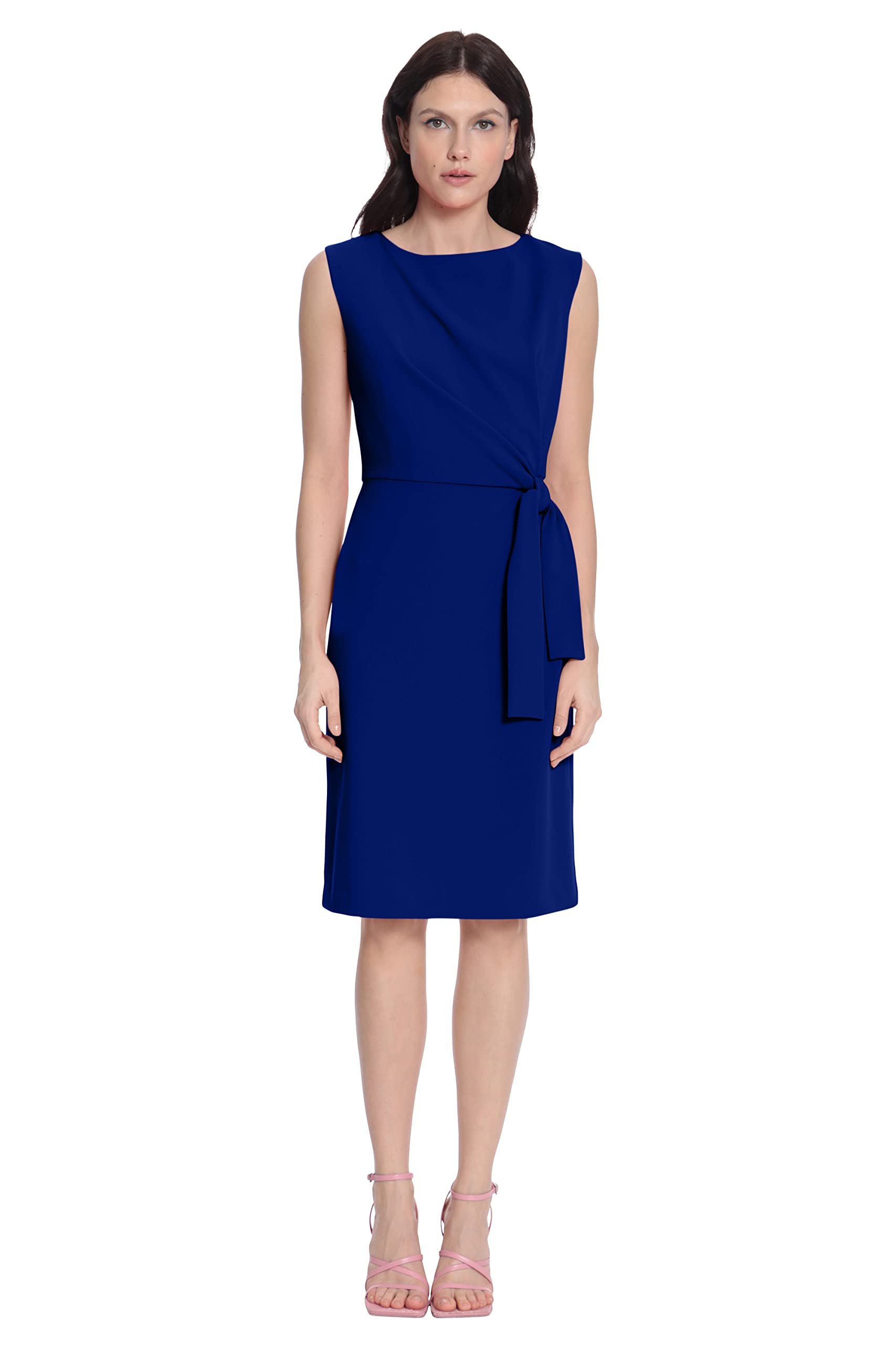 Photo 1 of Donna Morgan Women's Plus Size Sleeveless Boatneck Side Gathering and Tie Dress, Sodalite Blue, 14W