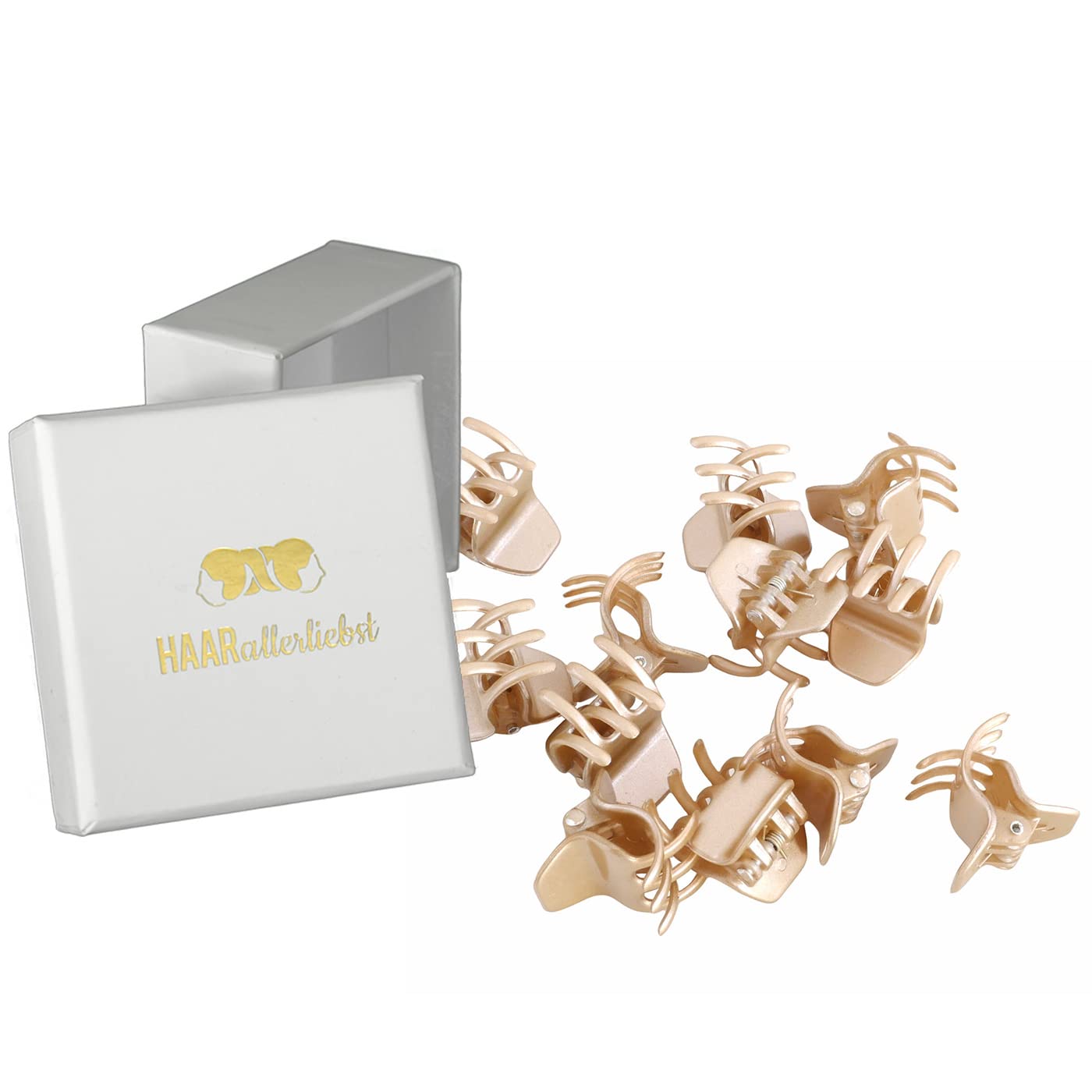 HAARallerliebst Hair Clips for Blonde Hair (Pack of 12) Gold Shimmer 2 cm Including Box for Storage (Box Colour: White)
