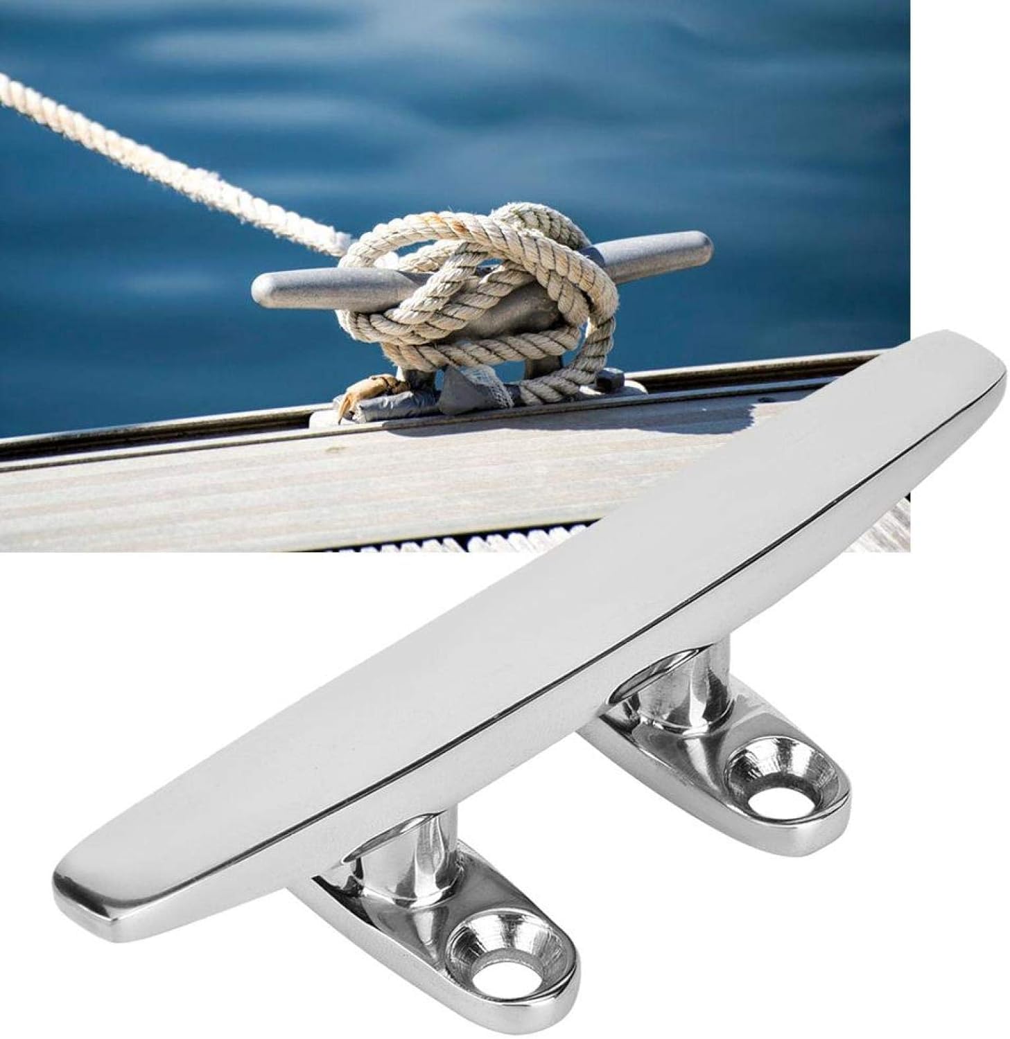 DEWIN Boat Cleat, 125mm Stainless Steel Marine Boat Dock Deck Cleat Flat Top Base Low Silhouette Trimline Cleat for Marine Yacht