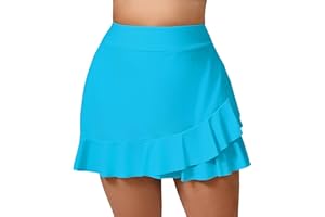 Halcurt Women's Plus Size High Waisted Ruffle Swim Skirts with Hipster Tankini Bottoms
