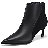 Coutgo Womens Kitten Heel Ankle Boots Pointed Toe Side Zipper Fall Winter Booties Shoes