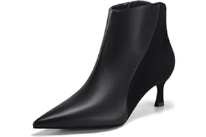 Coutgo Womens Kitten Heel Ankle Boots Pointed Toe Side Zipper Fall Winter Booties Shoes
