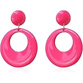 Peasimy 70s Earrings for Women Acrylic Vintage Geometric Hollow Round Dangle Stud Earrings Simple Retro Statement Jewelry Gifts