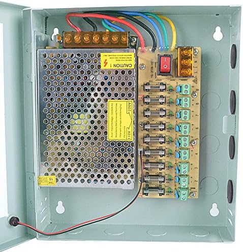 Reelva 9 WAY 10 AMP CCTV CAMERA LOCKABLE POWER SUPPLY BOX 9W 10A 12V PTC FUSE PSU