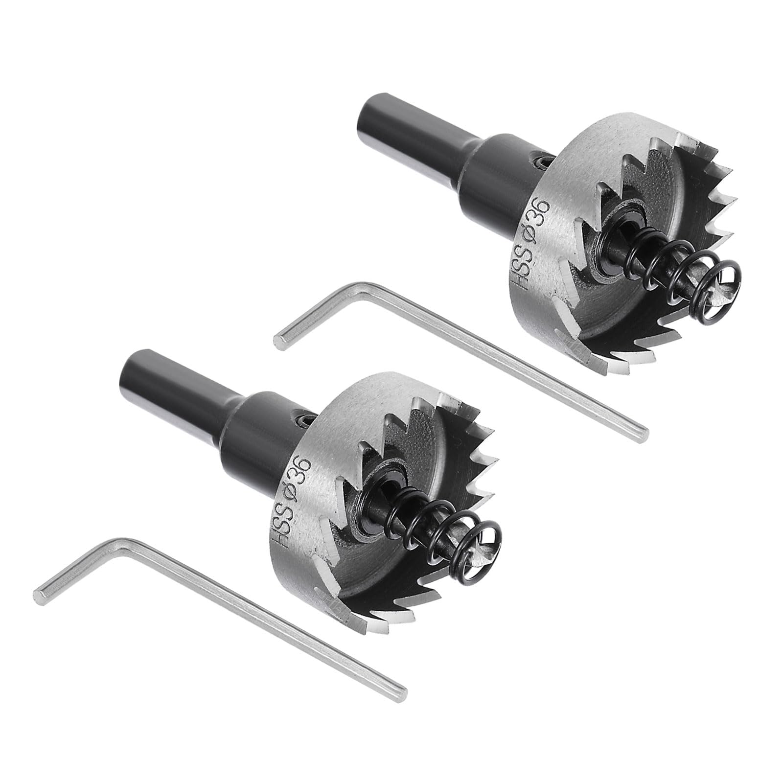 Kozelo 2pcs Hole Saws - [36mm] HSS (High Speed Steel) 4341 Drill Bits Hole Cutters for Stainless Steel Aluminum Metal Wood Plastic Use, Triangular Shank