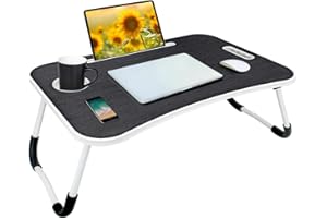 VAIIGO Laptop Bed Table, Foldable Laptop Desk Breakfast Tray Stand, Notebook Table with Cup Slot & 2 USB Holes & Tablet Groov