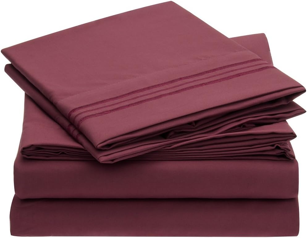 Ideal Linens Bed Sheet Set - 1800 Double Brushed Microfiber Bedding - 4 Piece (Queen, Burgundy)
