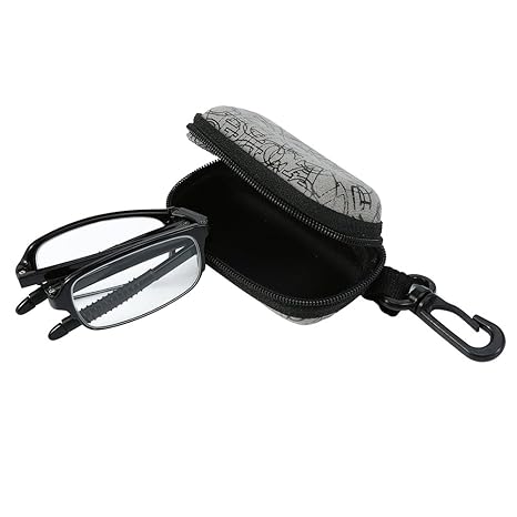Faltende Lesebrille, Unisex Mode Faltbare Mini Lesebrille mit Reißverschluss Ledertaschen(schwarz 2.0)