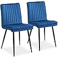 TUKAILAi Velvet Dining Chairs Set of 2, Upholstered Kitchen Chair with Backrest and Strong Metal Legs, Leisure Chair for Lounge Living Room Bedroom Kitchen Dining Room Restaurant Furniture (Blue)