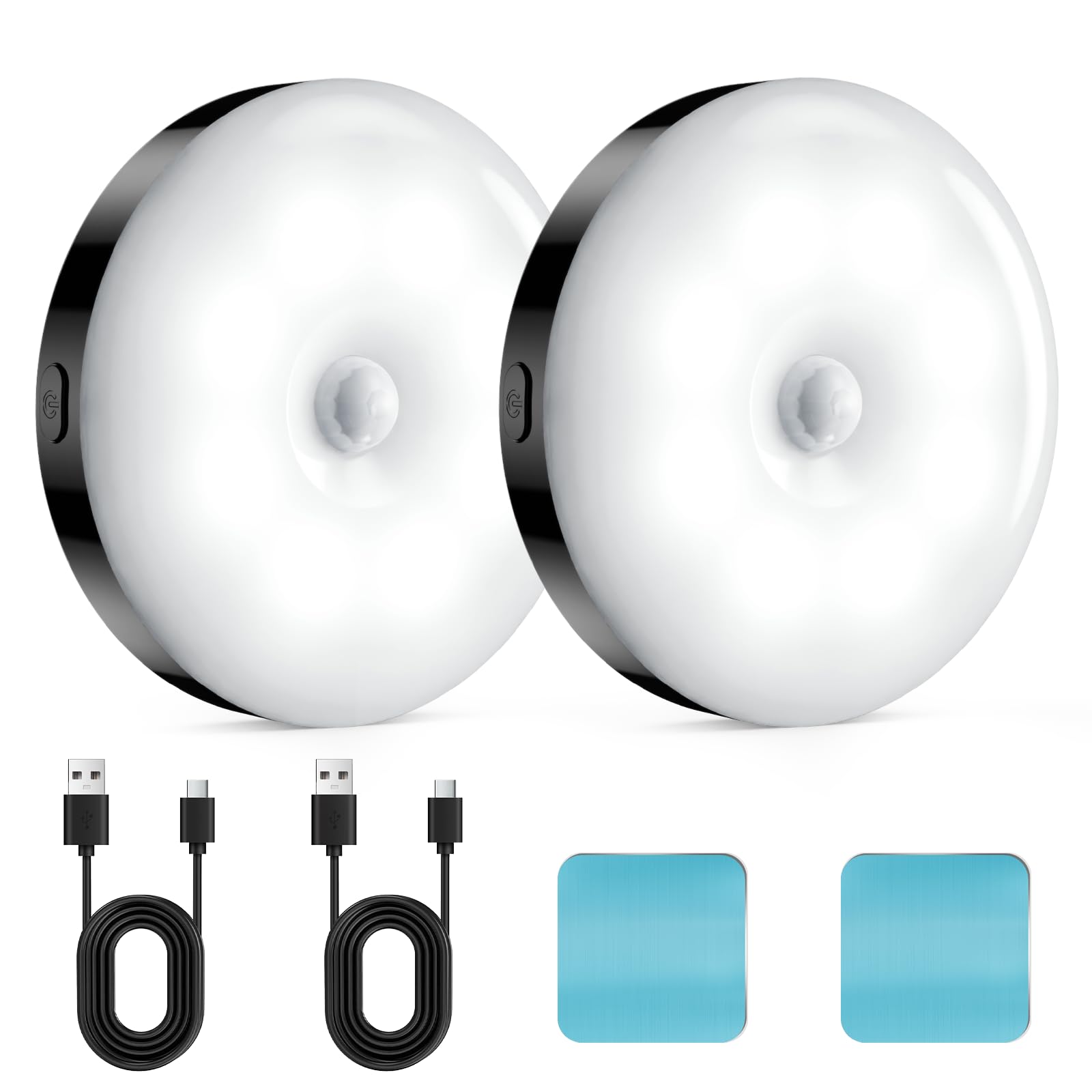 Photo 1 of GLVSAE Stick On Lights, LED Puck Lights, Rechargeable Motion Sensor Night Light, 3 Operating Modes, Adjustable Brightness,Under Cabinet Lightins for Bedroom, Closet, Kitchens (2 Pack).