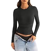 EasyGala Womens Double Lined Long Sleeve Shirts Crewneck Ruched Top Tight Fitted Basic Tee Fall Going Out Outfits 2026
