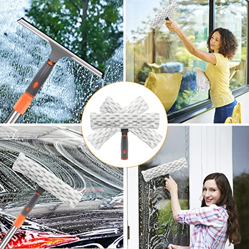 BITOPE Squeegee for Window Cleaning , Rotatable Cleaner Tool with Long Handle Extension Pole，11”Microfiber Scrubber and 12”Wide Squeegee Cleaner Kit for Car，Shower Glass Door，High Windows