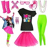 80s Outfit Women Costume Accessories Set T Shirt Shorts Tutu Skirt Neno Party Leg Warmers Headband