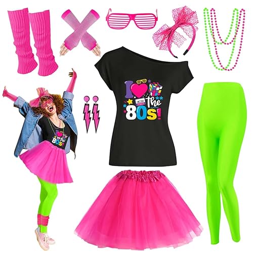 Xintorch 80s Outfit Women Costume Accessories Set T Shirt