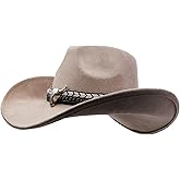 Sandy Ting Women Men Western Cowboy Cowgirl Hat with Buckle Belt Wide Brim Outdoor Fedora Hats
