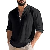 TAFLE Mens Linen Henley Shirts Casual Long Sleeve Hippie Yoga Tops Lightweight Summer Beach T-Shirt