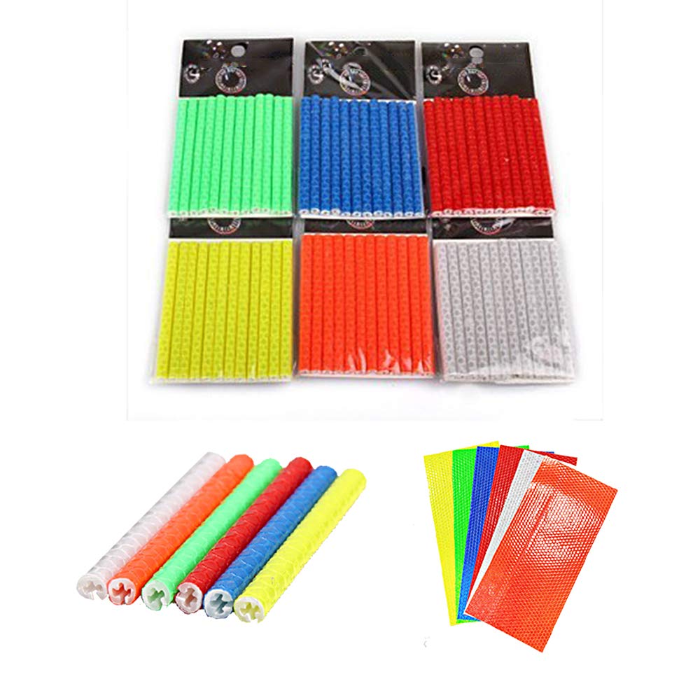 GOREUK 72 Bicycle Reflective Spokes, 12 Colored Rim Stickers,Reflectors, Night Bicycle Safety Warning Strips, Each in 6 Colors, Are Riding Equipment