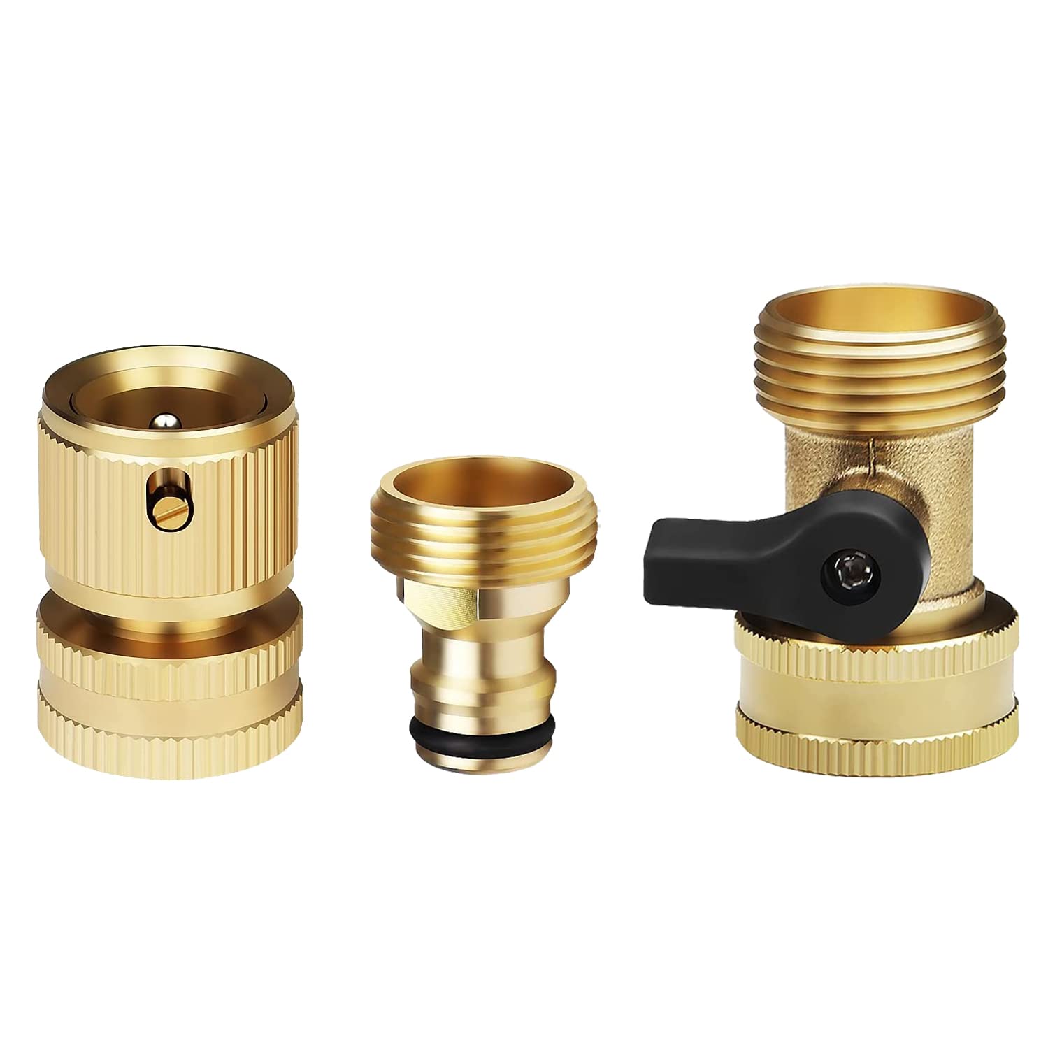 Hydrogarden Garden Hose Quick Connect, 3/4 inch Solid Brass No-Leak Garden Hose Connector Fitting with Shut Off Valve, Easy Connect and Release Adapter Set, Male and Female