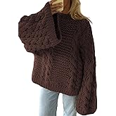 NRTHYE Women's Oversized Cable Knit Sweater Tops Loose Long Sleeves Crewneck Chunky Slouchy Baggy Pullover Sweaters