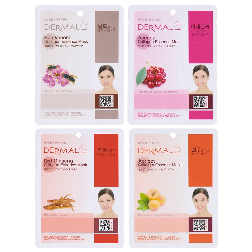DERMAL Collagen Essence Full Face Facial Mask Sheet, 16 Combo Pack B: Health & Personal Care