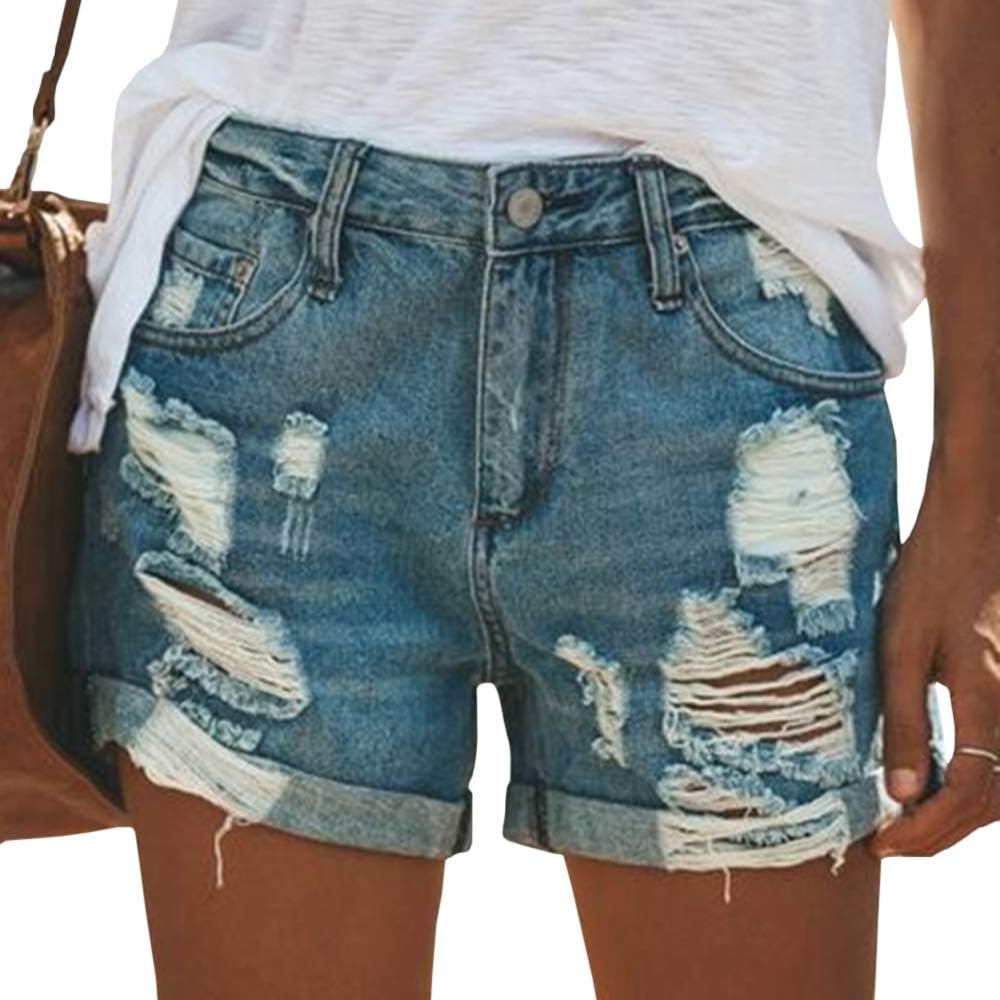 SexyshineWomen's High Waist Distressed Casual Cut Off Ripped Jeans Denim Shorts
