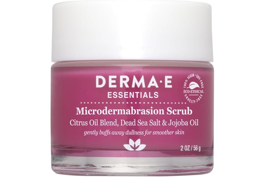 DERMA E Microdermabrasion Scrub with Dead Sea Salt & Citrus Essential Oils – Facial Exfoliating Scrub Smooths, Revitalizes and Renews – Ideal for Scars and Wrinkles, 2oz