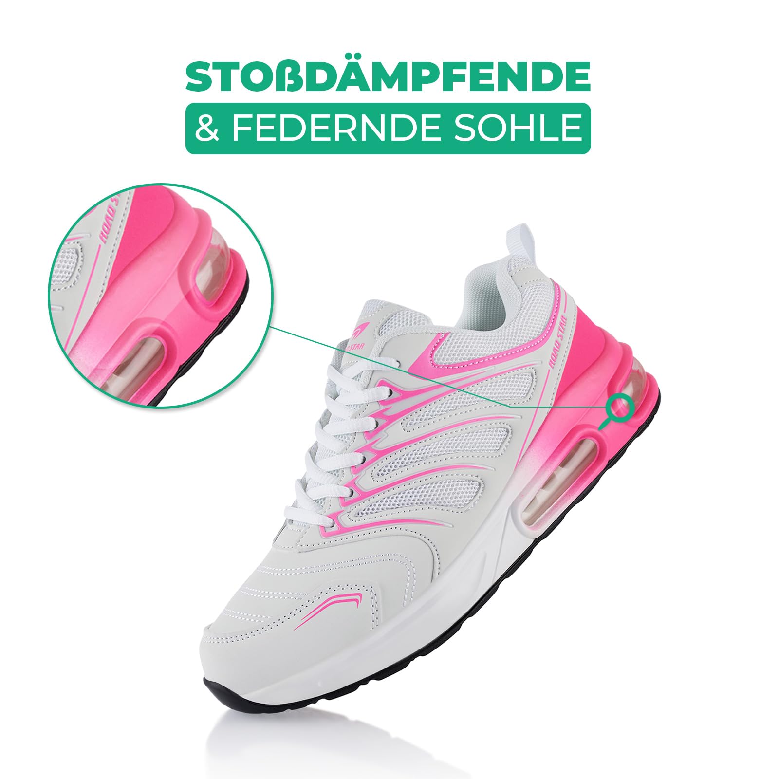 Fusskleidung® Damen Herren Sportschuhe Dämpfung Sneaker leichte Laufschuhe Weiss Pink Pink EU 36 3
