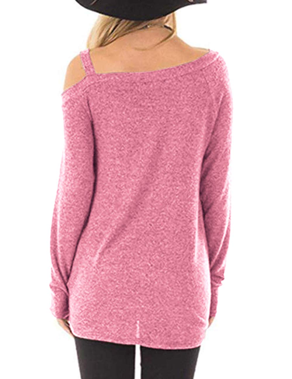 BABEIYXM Women\'s Soild One Shoulder Long/Short Sleeve Tops Tee with Knot Front Shirts Blouses Cold Shoulder,Wine,M