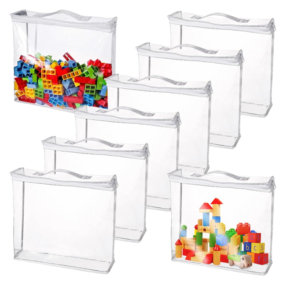 Dhqkqg 8 Pcs Toy Storage Bags, Clear PVC Toy Storage-Bags with Zipper, Waterproof Toy Organizing Bags, Clear Storage Bag for Building Blocks Puzzles Toys, Board Games, Puzzle