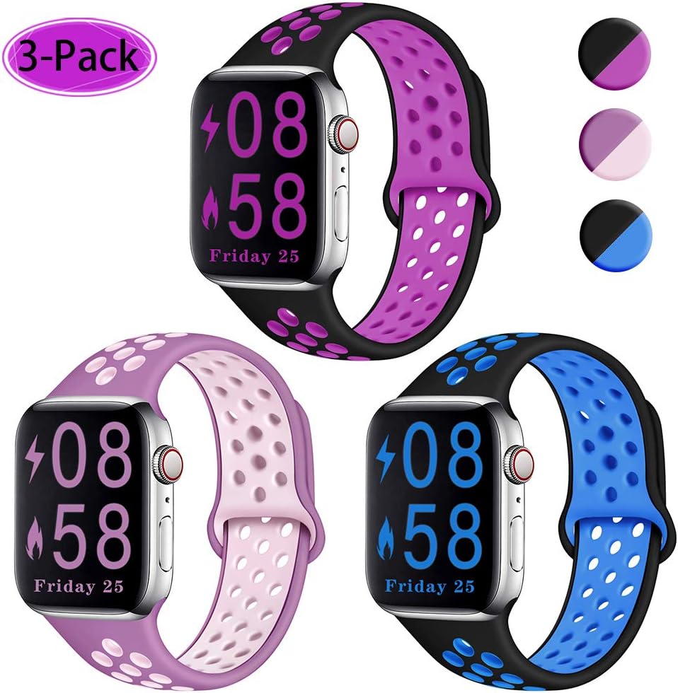 Comvin Compatible for Apple Watch Band 38mm 40mm 42mm 44mm, Soft Silicone Sport Band Breathable Replacement Wristband Compatible for iWatch Series 5/4/3/2/1