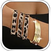 Dmaiy Gold Bracelets for Women Vintage Leopard Print Bracelet Layered Cheetah Bracelets 7Pcs Stackable Bangle for Holiday