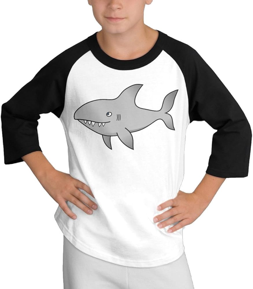LKK Teenager Boy Shark 3/4 Sleeve Raglan Tee Black