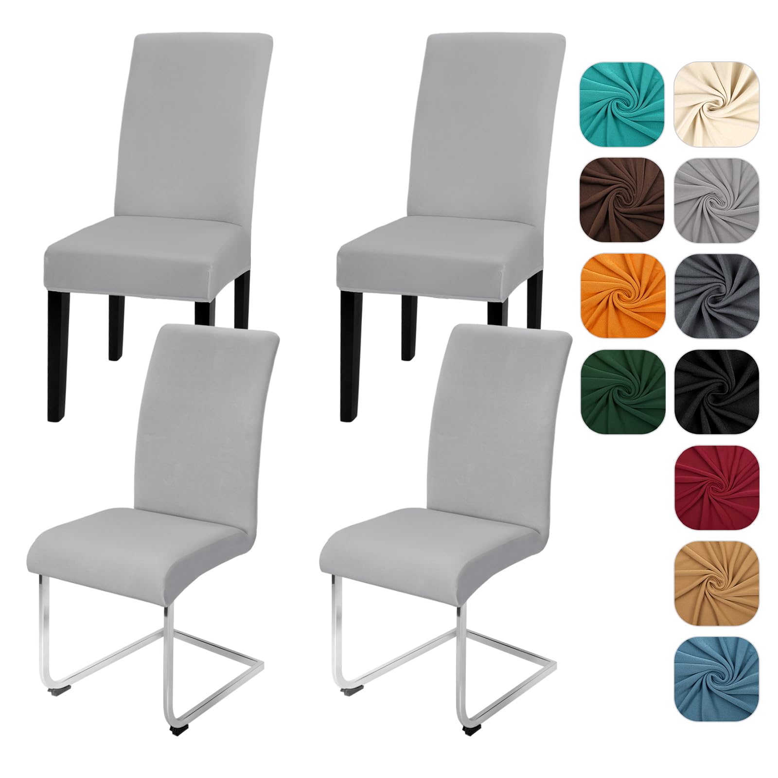 Yugarlibi Dining Chair Covers Set of 4 Stretch Chair Slipcovers Swing Chair Elastic Removable Dining Room Chair Covers Reusable Washable Chair Protector for Hotel Banquet Ceremony (Light Grey, 4 pcs)