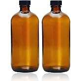 2pcs 32oz Amber Glass Round Bottles with Air Tight Seal Phenolic Poly Cone Caps. Perfect Glass Containers for Kombucha Bottle,Storing condiment Homemade Vanilla Extract, Laboratory dropping bottle