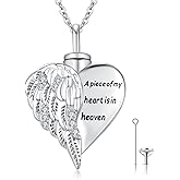 CHENGHONG Angel Wings Urn Necklace for Women Men 925 Sterling Silver Opal Angels Wing Heart Urn Pendant Necklace for Ashes Jewelry