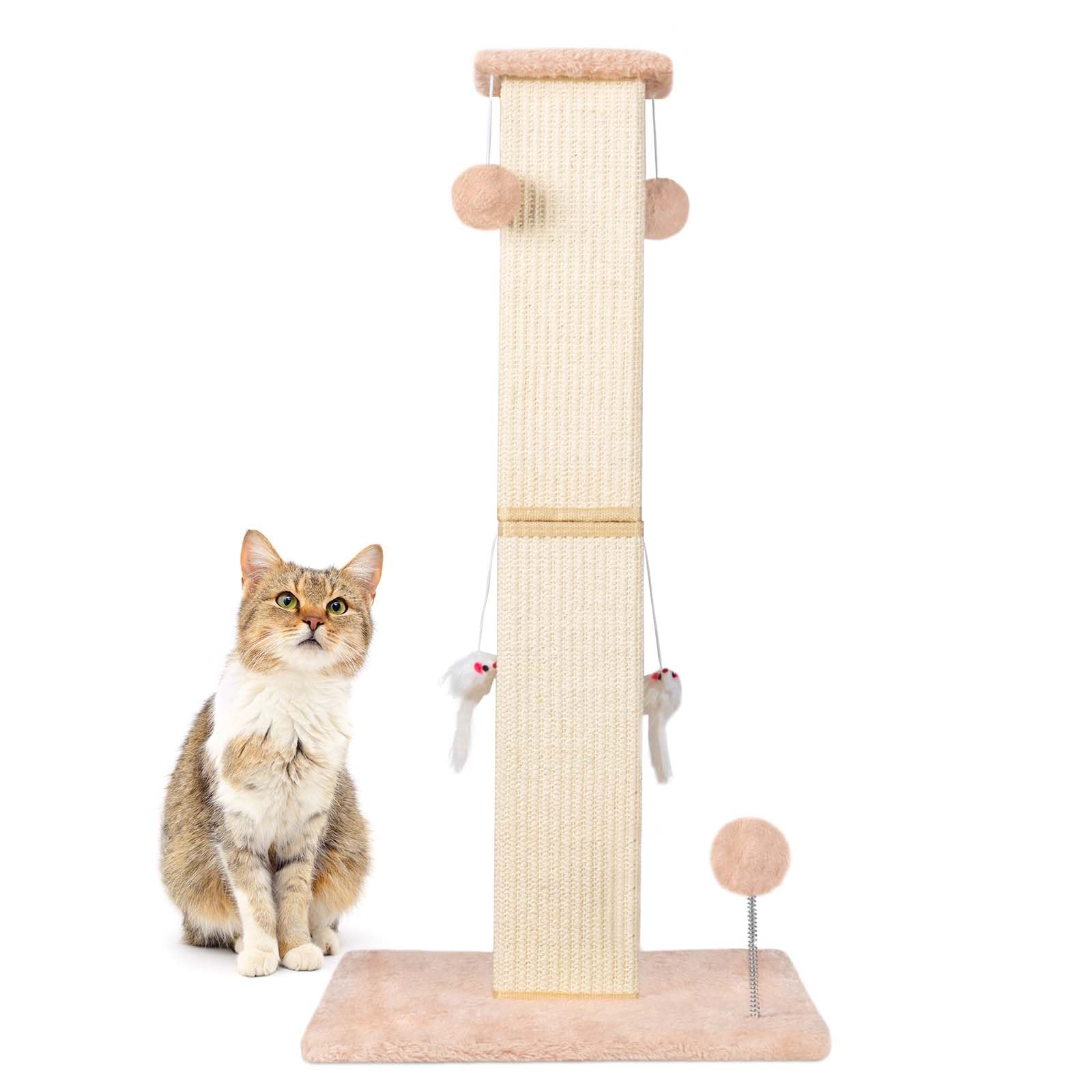 Photo 1 of ANWA Large Cat Scratching Posts for Indoor Cats, 32" Tall Vertical Cat Scratching Post with Dangling Toys, Premium Sisal Rope Post Scratcher for Cats at All Ages, Beige