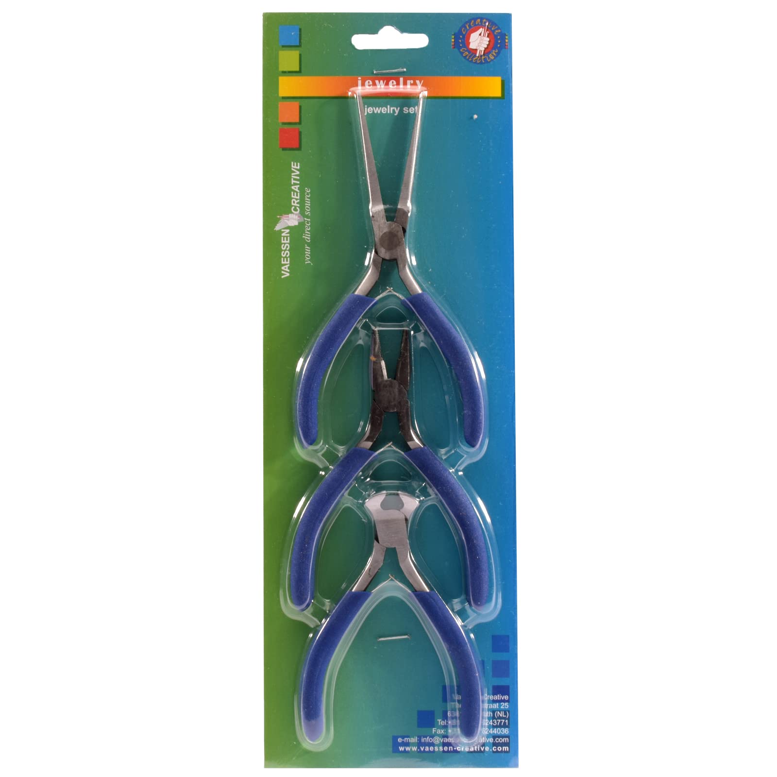 Vaessen Creative Set of 3 Pliers for Jewellery Making and DIY Crafts - Needle Nose, Flat Nose, End Cutter