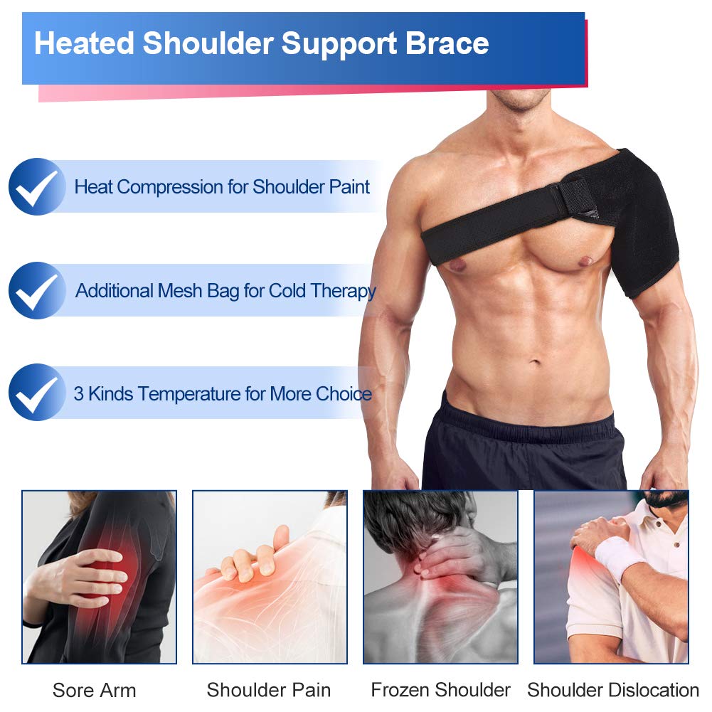 Heated Shoulder Wrap Brace, 3 Heat Settings, Adjustable Heating