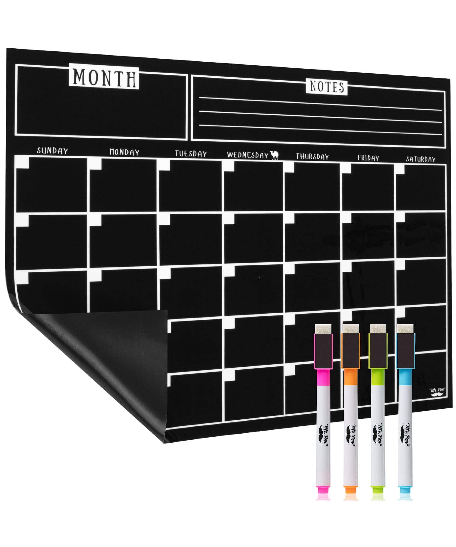 Photo 1 of Mr. Pen Magnetic Dry Erase Calendar, 14.7 x 11.8", "Black", "Magnetic Fridge Calendar with 4 Dry Erase Markers