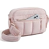 BAGSMART Cross Body Purse, Mini Crossbody Bags for Women Travel Purse, Puffy Shoulder Handbag Wallet with RFID Blocking Slots, Baby Pink-small
