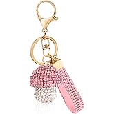 Neptniopllab Mushroom Keychain Diamond Agaricus Rhinestone Keyring Charm Pendant Gift for Women Purse Car Key Fob