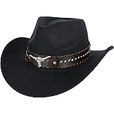 Western Cowboy Hat for Men Women,Classic Wide Brim Fedora Hat for Men &Women,Classic Felt Wide Brim Western Cowboy Cowgirl Hat,Accessories Outdoor Sun Hat(Black)