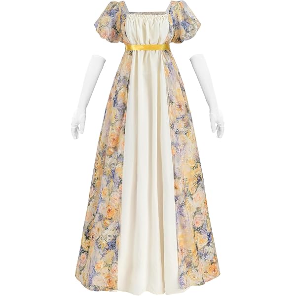 Amazon.com: LSYYSKB Regency Dress Women Regency Costume Empire Waist Tea  Party Victorian Gown with Sash Yellow Floral S : Clothing, Shoes & Jewelry