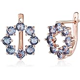 Richapex Sapphire Earrings for women, 18K Gold Plated Crystal Flower Earrings | Small Hoop Earring |Gold Earring for Women