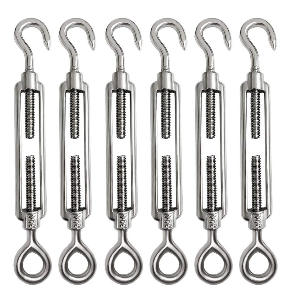 6 Pieces M6 Turnbuckle Tensioner (Hook and Eye) Wire Rope Tension Heavy