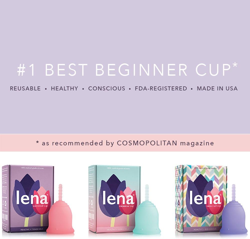 Lena Menstrual Cups - 2-Pack - Reusable Period Cups - Tampon and Pad Alternative - Regular and Heavy Flow - Small and Large - Pink and Turquoise: Health & Personal Care