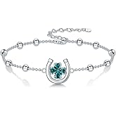 MEIDERBO Lucky Horseshoe Bracelet Four Leaf Clover Bracelet for Women 925 Sterling Silver Horse Bracelet Jewelry Gifts Lucky Clover Bracelet Gifts for Women Girlfriend Daughter Mother