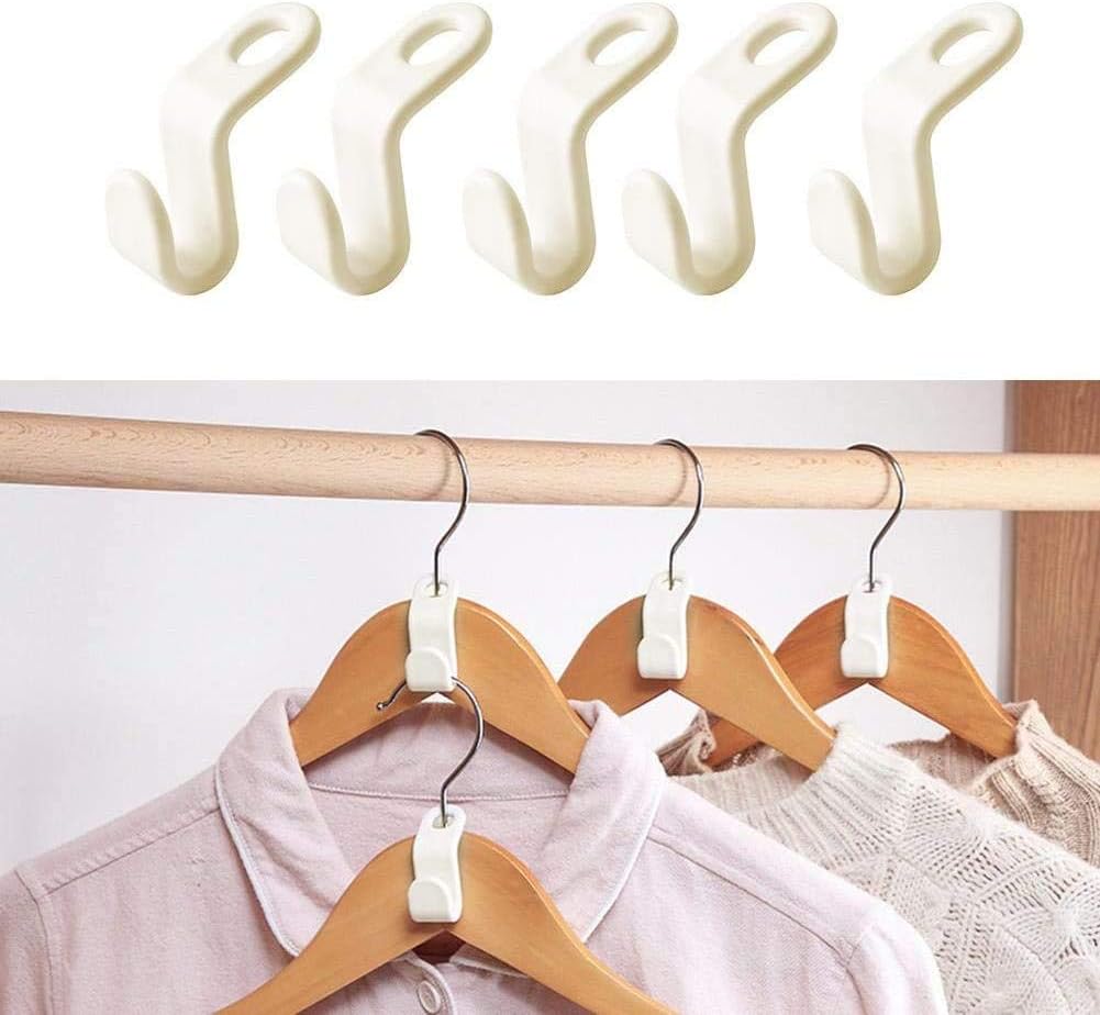 60 Pcs Hanger Connector Hooks,for Stack Clothes and Make Your Closet SpaceSaving, Creamy White